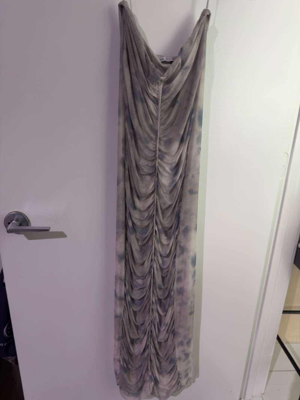 Zara Ruched Maxi Dress in Sage and Slate Tie-Dye